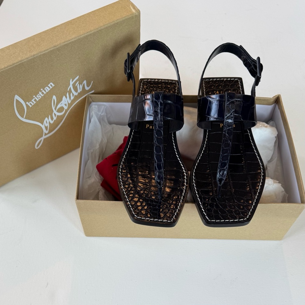 Christian Louboutin Black Croc-Embossed Sandals Navy midnight blue/ black.